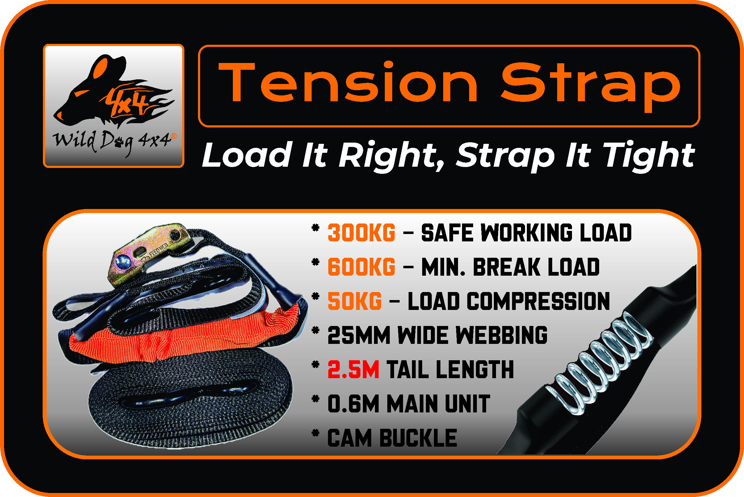 Tension Strap Cambuckle 50kg Spring x 2.5m (Double Pack) - Image 2